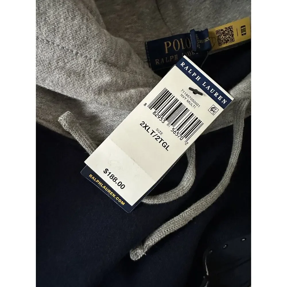 NWT $188 Polo Ralph Lauren Bear Sweatshirt with Hoodie Blue/Green/Red 2XLT/2TGL